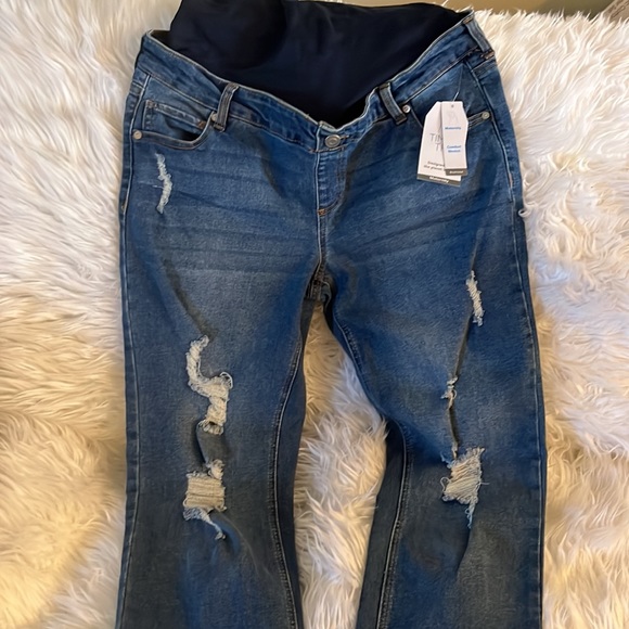 NEW MATERNITY DISTRESSED BOYFRIEND JEANS TIME AND TRU LARGE 12 14 - Picture 6 of 8